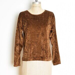 vintage 90s top brown crushed velvet knit long sleeve grunge shirt tee M